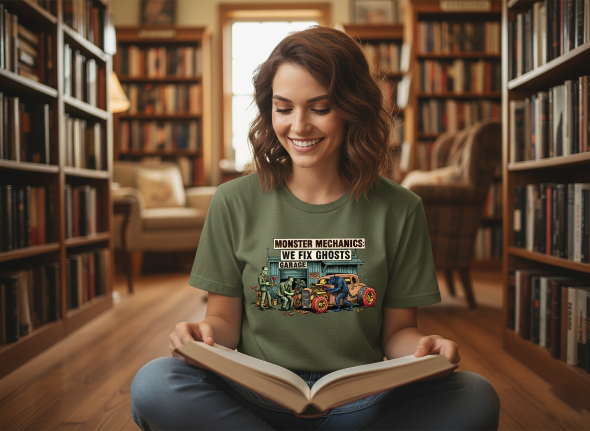 Monster Mechanic T-Shirt | Horror Repair Shop Apparel, Halloween Gift for Mechanic, Haunted Car Tee, Scary Workshop Shirt, Funny Monster Tee