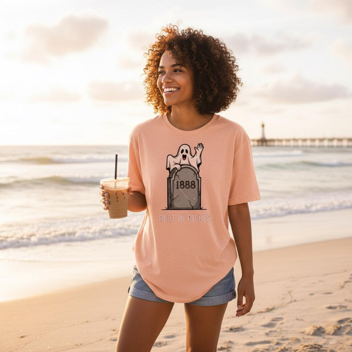 Ghost on a Tombstone T-Shirt | Halloween Cemetery