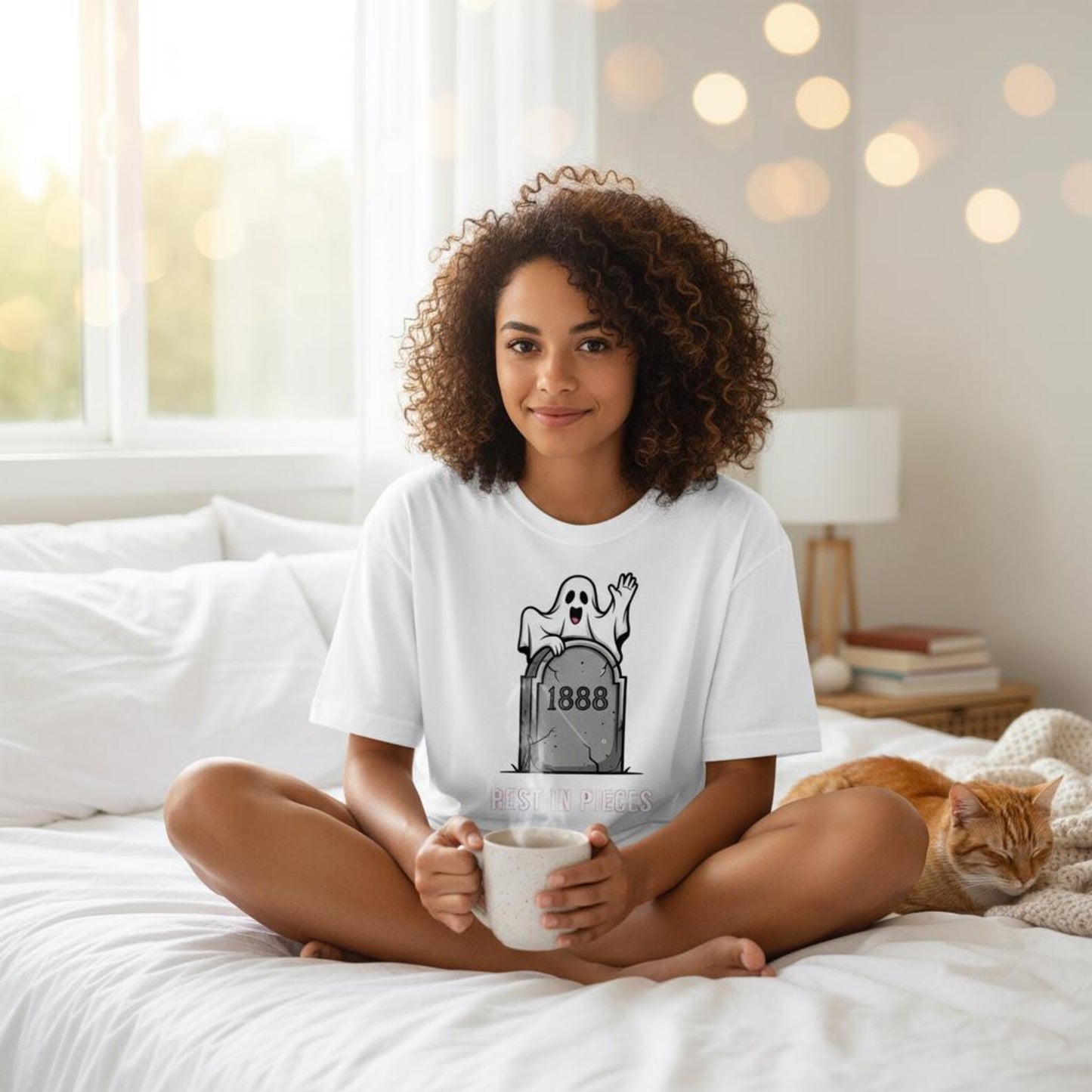 Ghost on a Tombstone T-Shirt | Halloween Cemetery