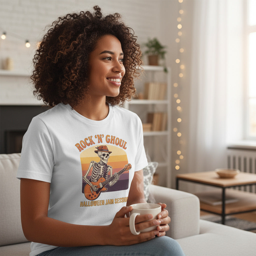 Skeleton Guitarist Unisex Tee, Heavy Metal Music Shirt, Rock n' Ghoul Halloween Top, Jam Session Graphic Tshirt, Killer Statement Tee
