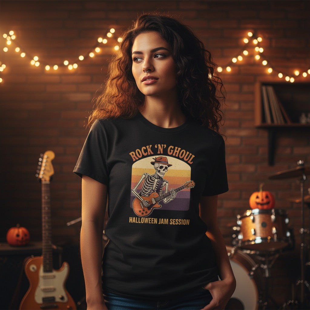 Skeleton Guitarist Unisex Tee, Heavy Metal Music Shirt, Rock n' Ghoul Halloween Top, Jam Session Graphic Tshirt, Killer Statement Tee