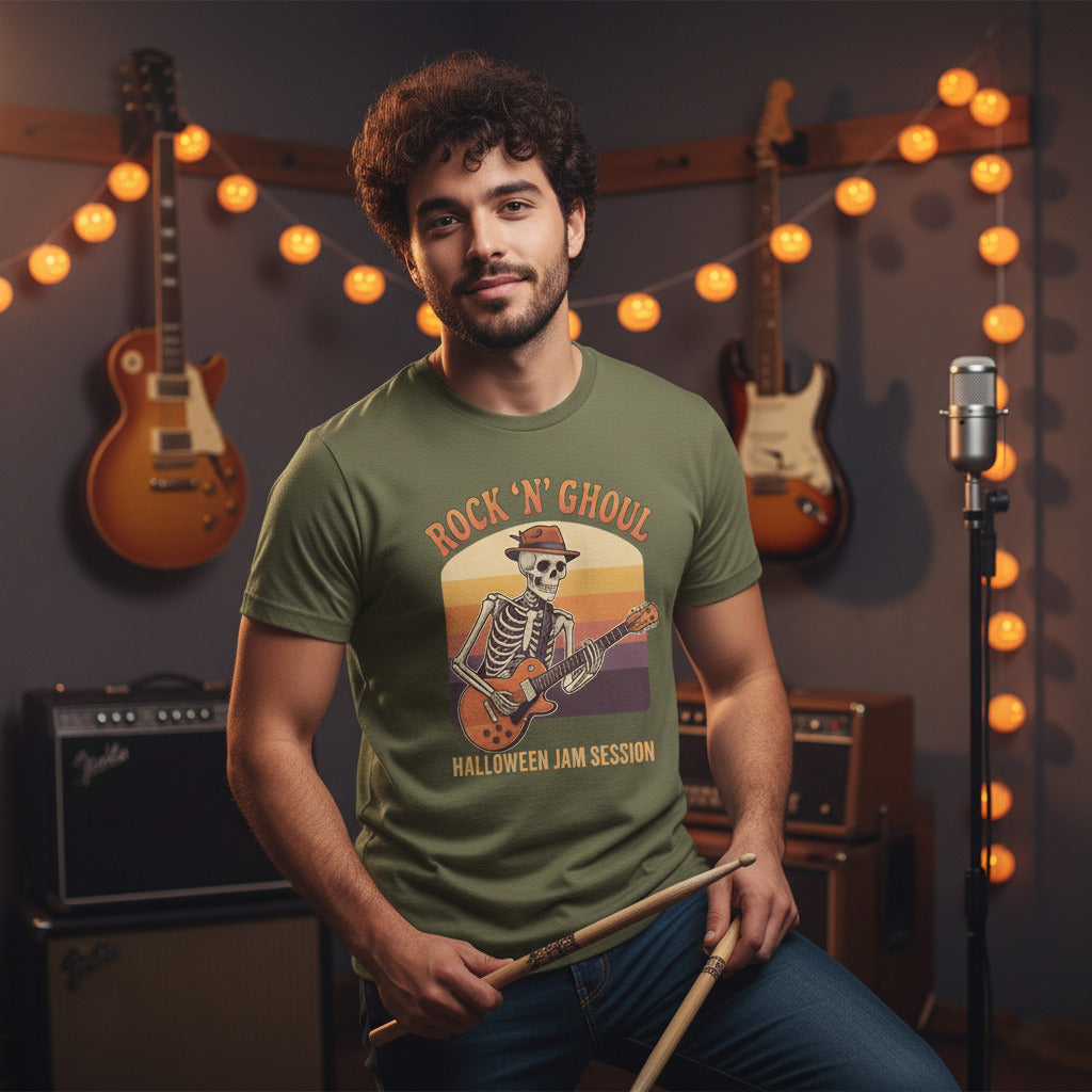 Skeleton Guitarist Unisex Tee, Heavy Metal Music Shirt, Rock n' Ghoul Halloween Top, Jam Session Graphic Tshirt, Killer Statement Tee