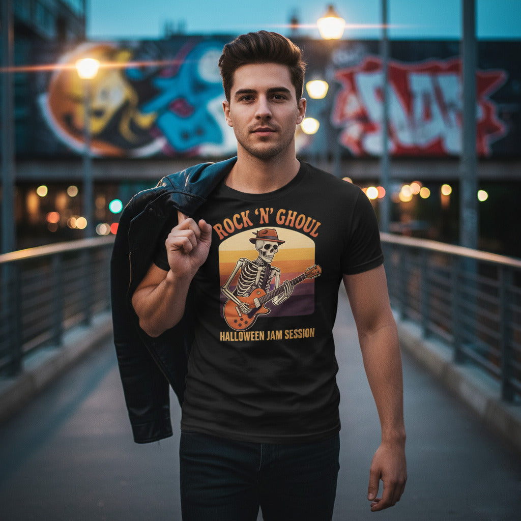 Skeleton Guitarist Unisex Tee, Heavy Metal Music Shirt, Rock n' Ghoul Halloween Top, Jam Session Graphic Tshirt, Killer Statement Tee