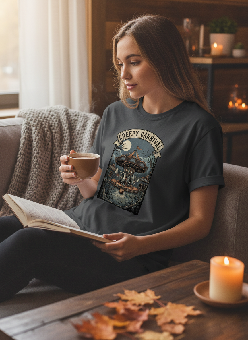Haunted Carousel T-Shirt | Spooky Halloween Fair, Scary Gift, Vintage Amusement Park Tee, Retro Circus Shirt, Unique Halloween Apparel