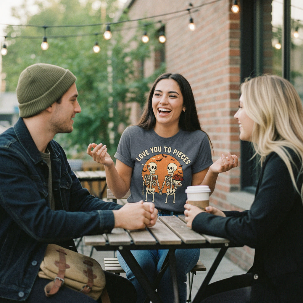 Love You To Pieces T-Shirt - Skeleton Couple Halloween Romance Tee, Emo Goth Shirt, Pastel Goth Gift, Creepy Cute Spooky Apparel
