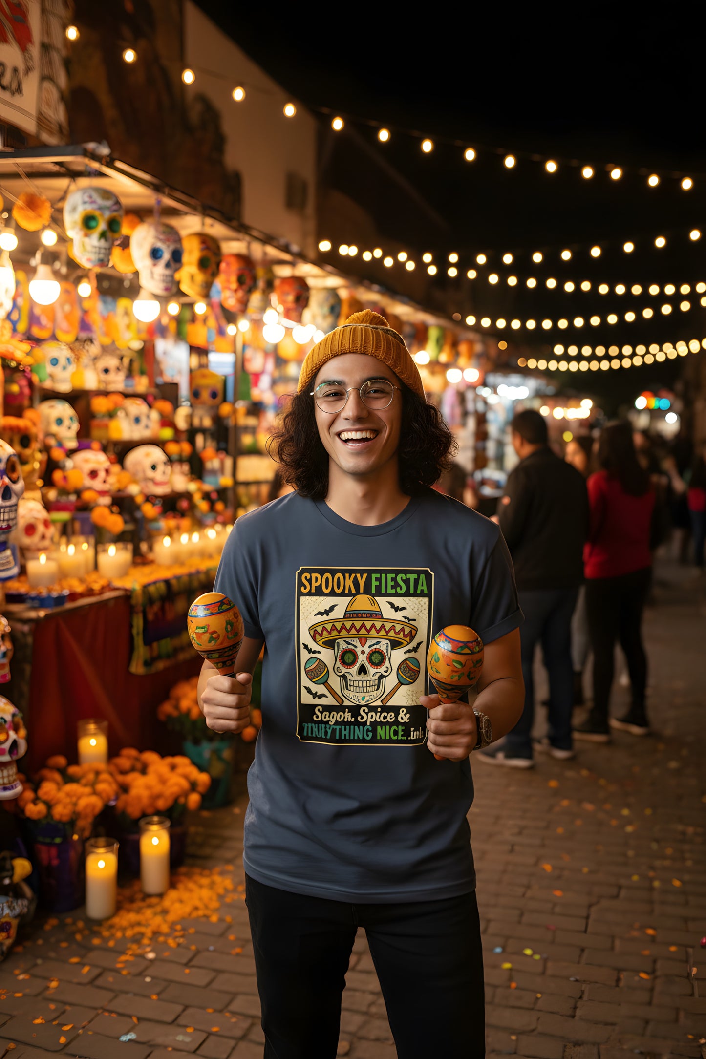 Spooky Fiesta T-Shirt - Sugar Skull Halloween Tee, Dia de los Muertos Shirt, Calavera Gift, Day of the Dead Top, Colorful Festival Apparel