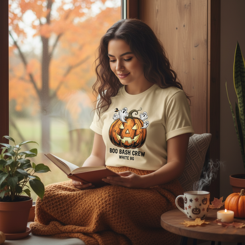 Halloween Ghost Pumpkin Tee, Spooky Shirt, Unisex Halloween T-Shirt, Party Outfit, Autumn Clothing, Fall Fashion