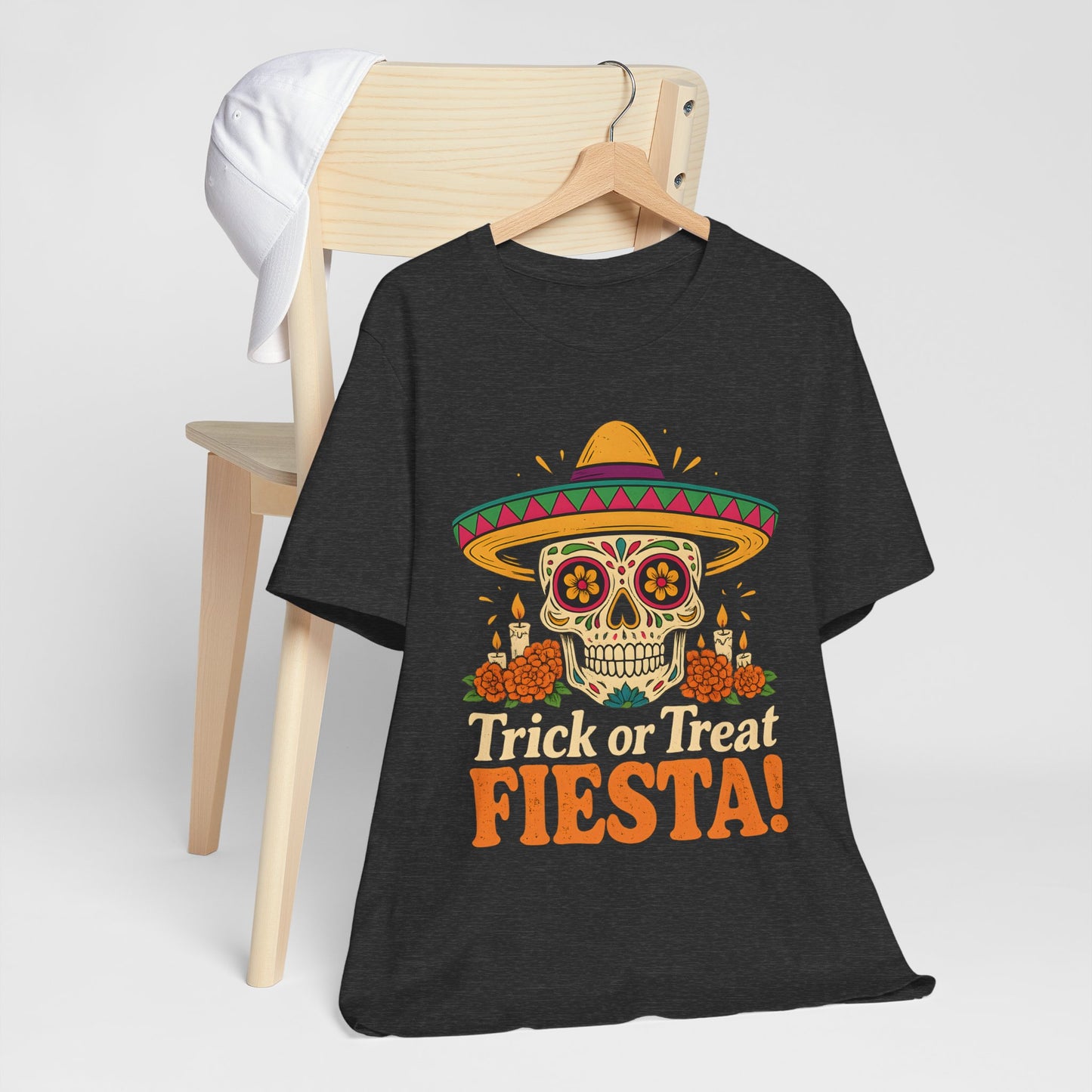 Trick or Treat Fiesta T-Shirt, Sugar Skull Halloween Illustration Tee, Dia de los Muertos Shirt, Calavera Gift, Day of the Dead Apparel