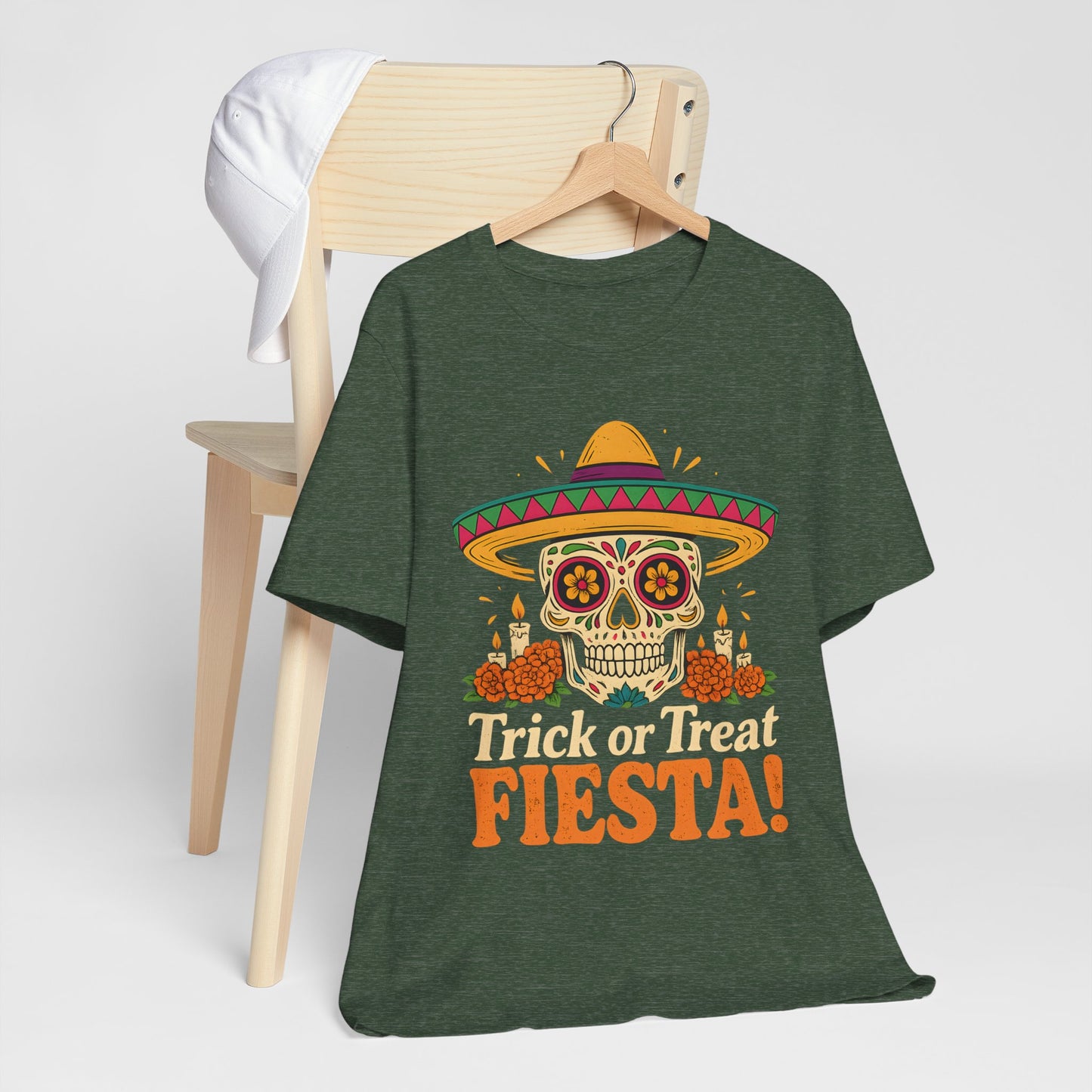 Trick or Treat Fiesta T-Shirt, Sugar Skull Halloween Illustration Tee, Dia de los Muertos Shirt, Calavera Gift, Day of the Dead Apparel