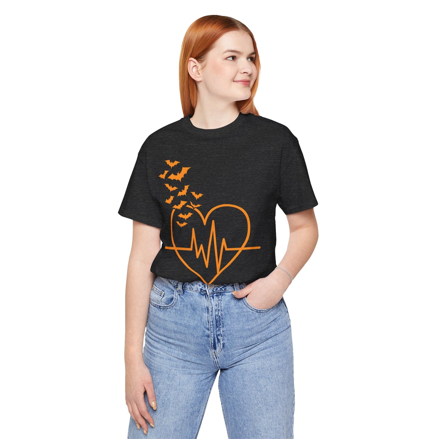 Halloween Heartbeat T-Shirt, Spooky Glowing Bats Tee, Emo Goth Shirt, Pastel Goth Gift, Sad Heart Apparel
