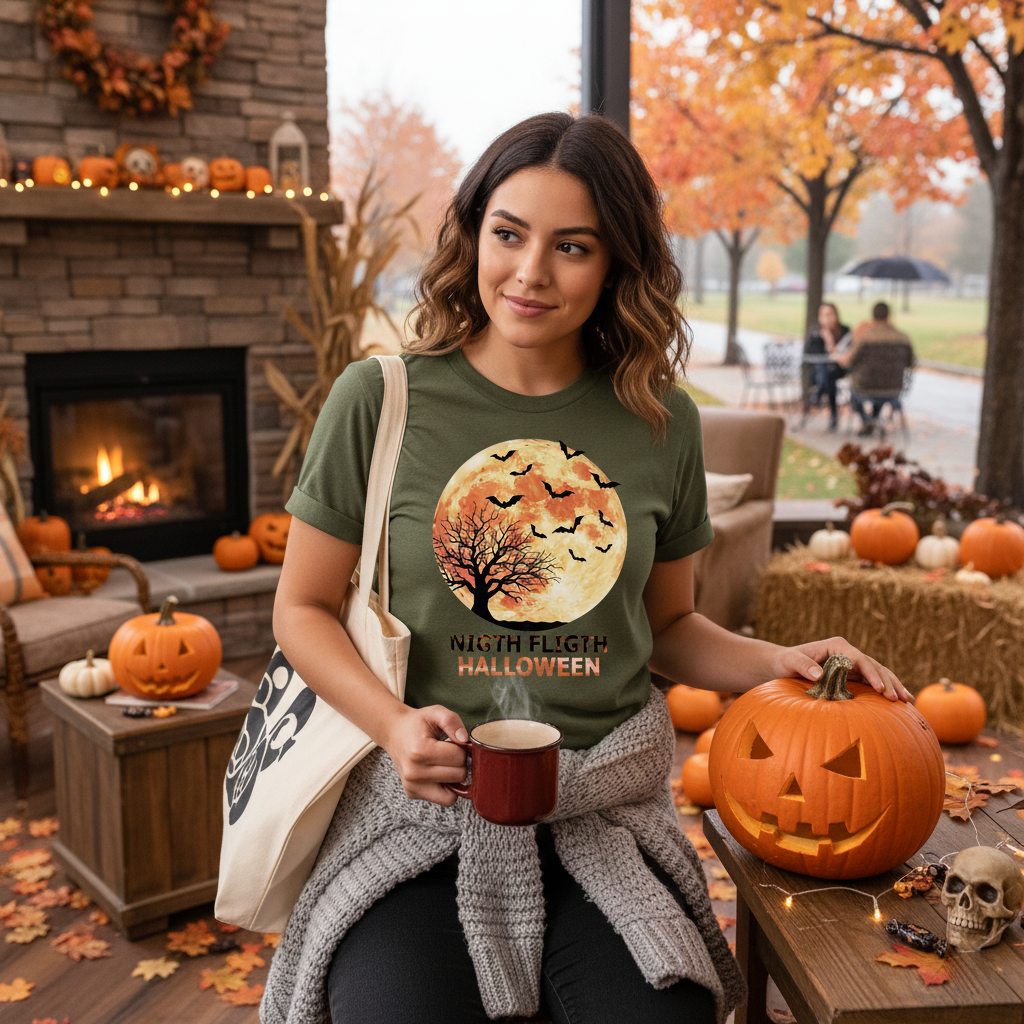 Bat and Moon Halloween T-Shirt | Gothic Design, Unisex Tee, Spooky Shirt, Halloween Costume Top, Creepy Graphic Tee