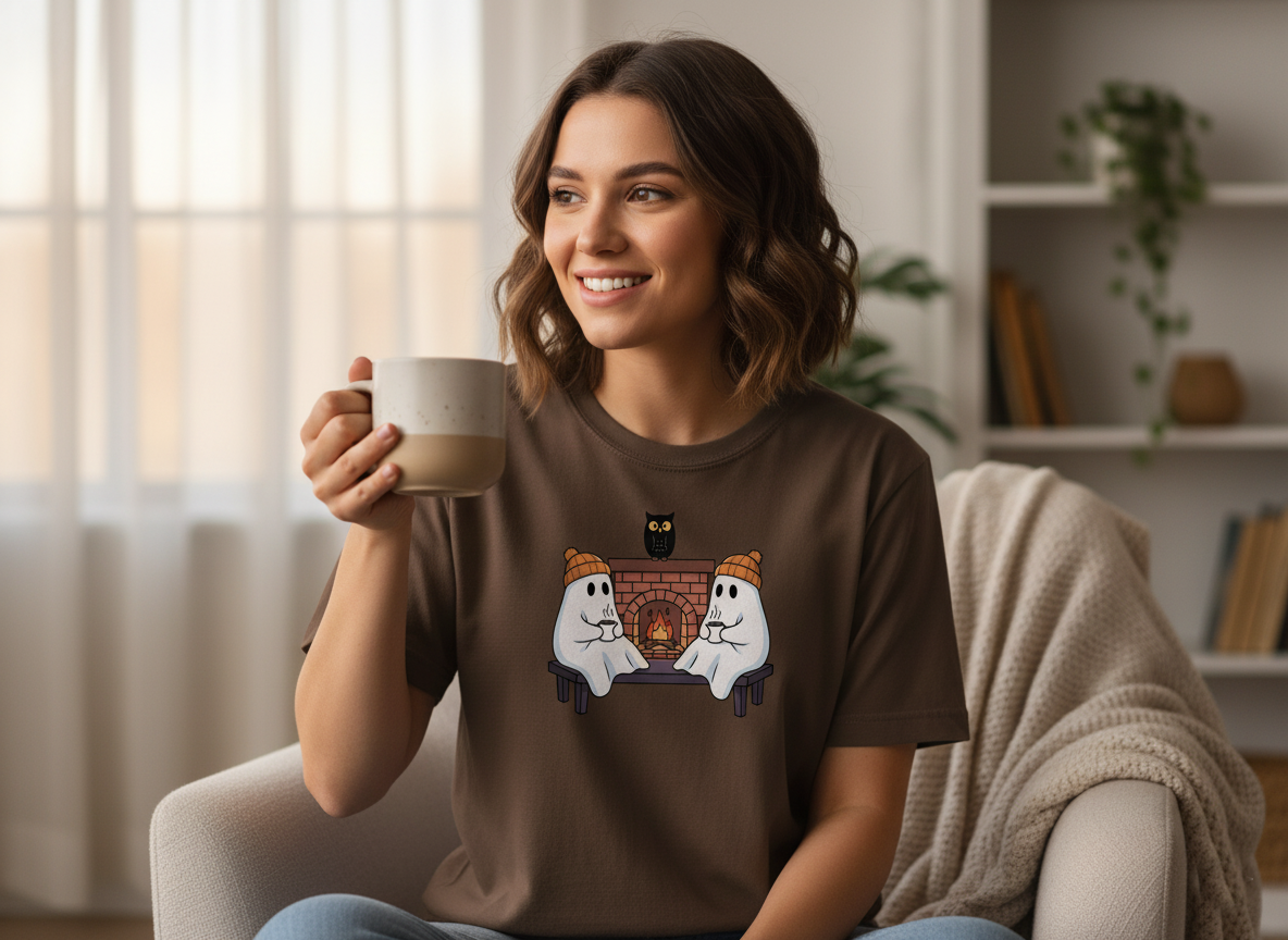 Ghosts by the Fire T-Shirt | Cozy and Spooky Night - Halloween Apparel, Ghost Tee, Bonfire Shirt, Autumn Clothing, Cozy Gift