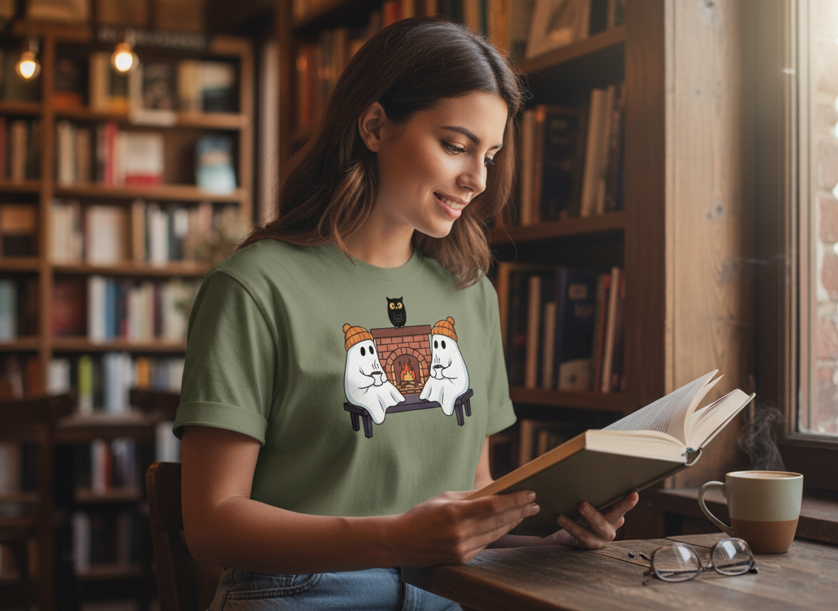 Ghosts by the Fire T-Shirt | Cozy and Spooky Night - Halloween Apparel, Ghost Tee, Bonfire Shirt, Autumn Clothing, Cozy Gift