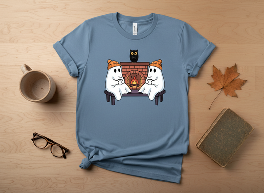 Ghosts by the Fire T-Shirt | Cozy and Spooky Night - Halloween Apparel, Ghost Tee, Bonfire Shirt, Autumn Clothing, Cozy Gift
