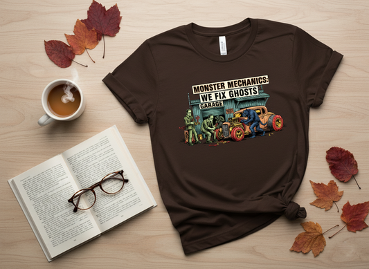 Monster Mechanic T-Shirt | Horror Repair Shop Apparel, Halloween Gift for Mechanic, Haunted Car Tee, Scary Workshop Shirt, Funny Monster Tee