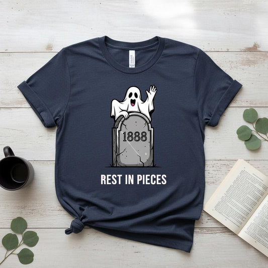 Ghost on a Tombstone T-Shirt | Halloween Cemetery