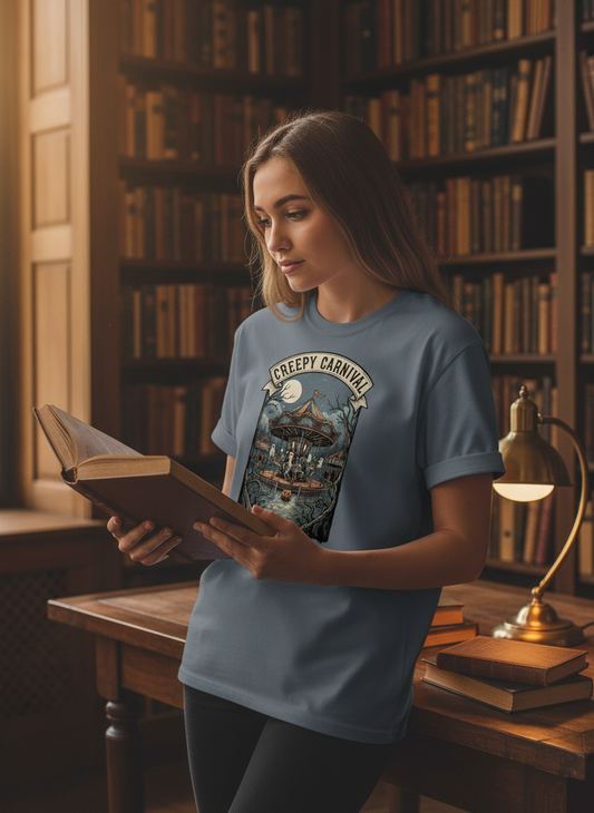 Haunted Carousel T-Shirt | Spooky Halloween Fair, Scary Gift, Vintage Amusement Park Tee, Retro Circus Shirt, Unique Halloween Apparel