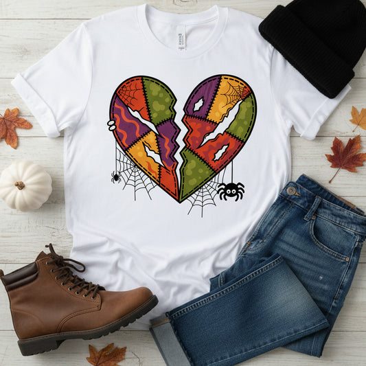 Haunted Patchwork Heart Halloween Shirt - Spooky Vintage Retro Aesthetic Tee, Cute Fall Outfit Top, Gothic Gift Idea, Festival T-Shirt