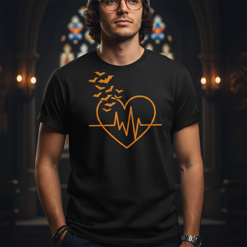 Halloween Heartbeat T-Shirt, Spooky Glowing Bats Tee, Emo Goth Shirt, Pastel Goth Gift, Sad Heart Apparel