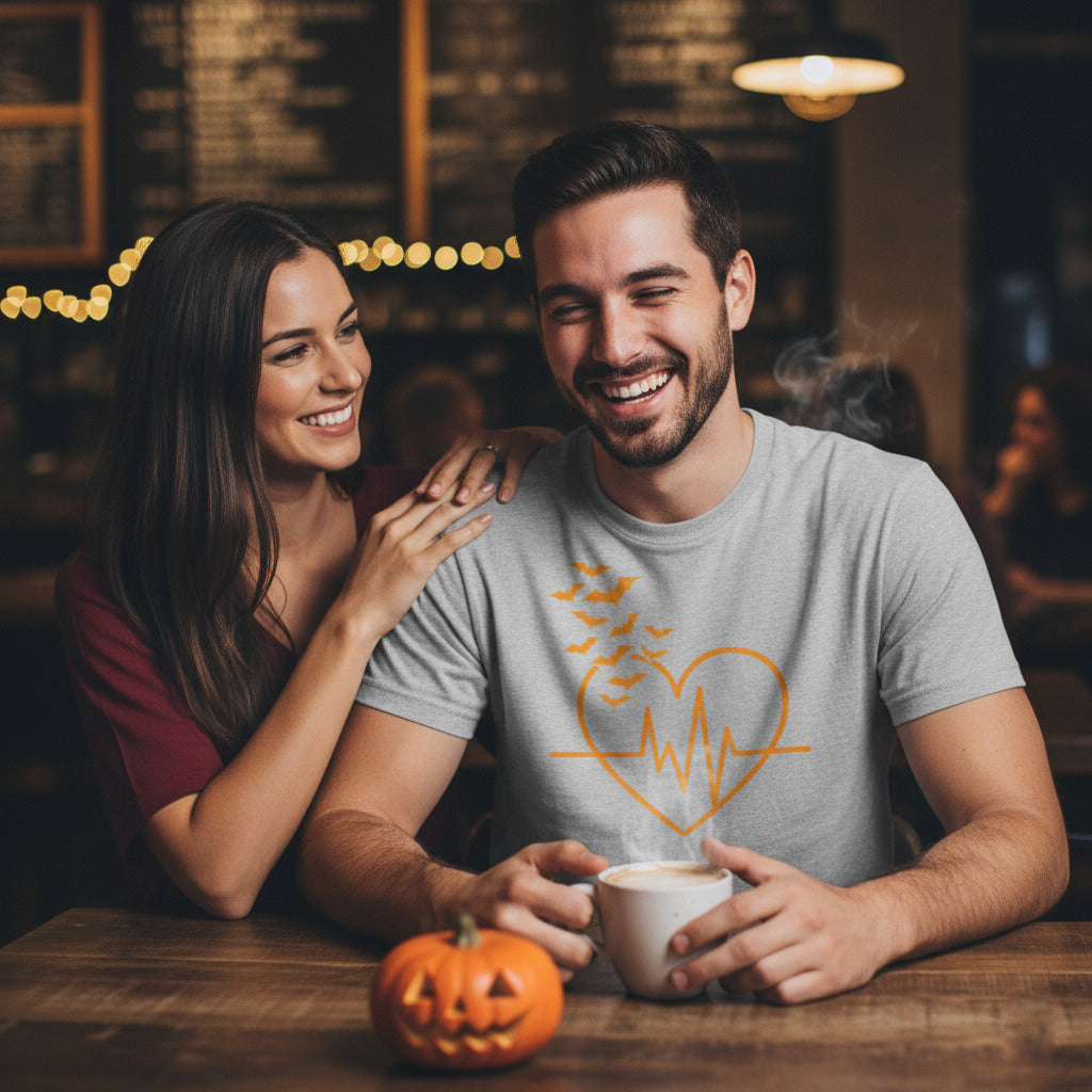 Halloween Heartbeat T-Shirt, Spooky Glowing Bats Tee, Emo Goth Shirt, Pastel Goth Gift, Sad Heart Apparel