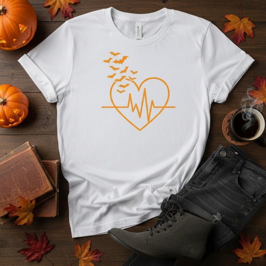 Halloween Heartbeat T-Shirt, Spooky Glowing Bats Tee, Emo Goth Shirt, Pastel Goth Gift, Sad Heart Apparel