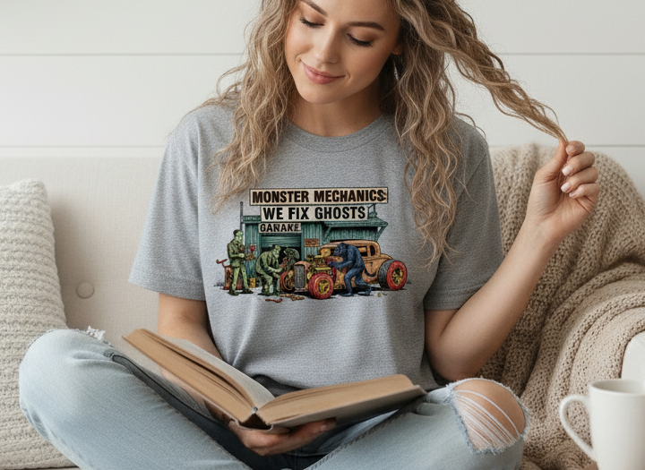Monster Mechanic T-Shirt | Horror Repair Shop Apparel, Halloween Gift for Mechanic, Haunted Car Tee, Scary Workshop Shirt, Funny Monster Tee