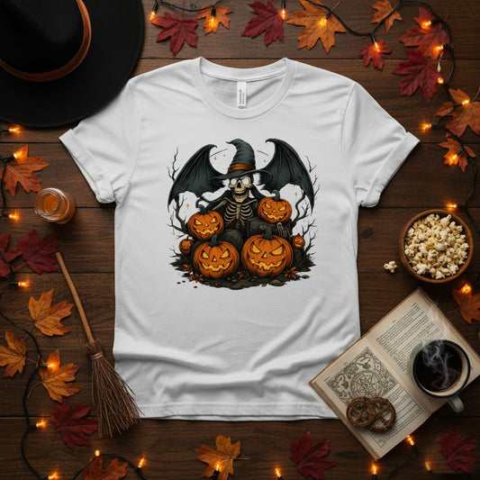 Skeleton Witch Hat T-Shirt - Jack O Lantern Torches Tee, Spooky Halloween Shirt, Gothic Skeleton Gift, Vintage Fall Season Apparel