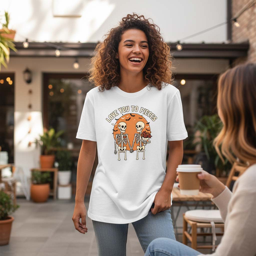 Love You To Pieces T-Shirt - Skeleton Couple Halloween Romance Tee, Emo Goth Shirt, Pastel Goth Gift, Creepy Cute Spooky Apparel