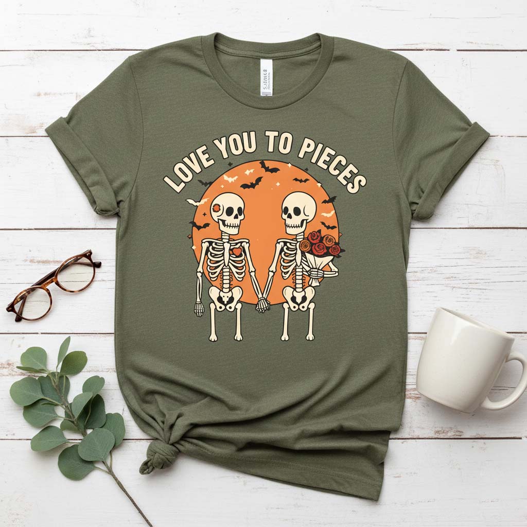 Love You To Pieces T-Shirt - Skeleton Couple Halloween Romance Tee, Emo Goth Shirt, Pastel Goth Gift, Creepy Cute Spooky Apparel
