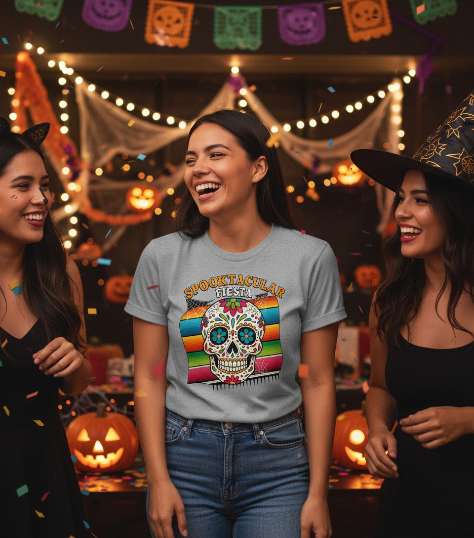 Spooktacular Fiesta T-Shirt - Sugar Skull Day of the Dead Tee, Dia de los Muertos Shirt, Calavera Gift, Colorful Halloween Apparel