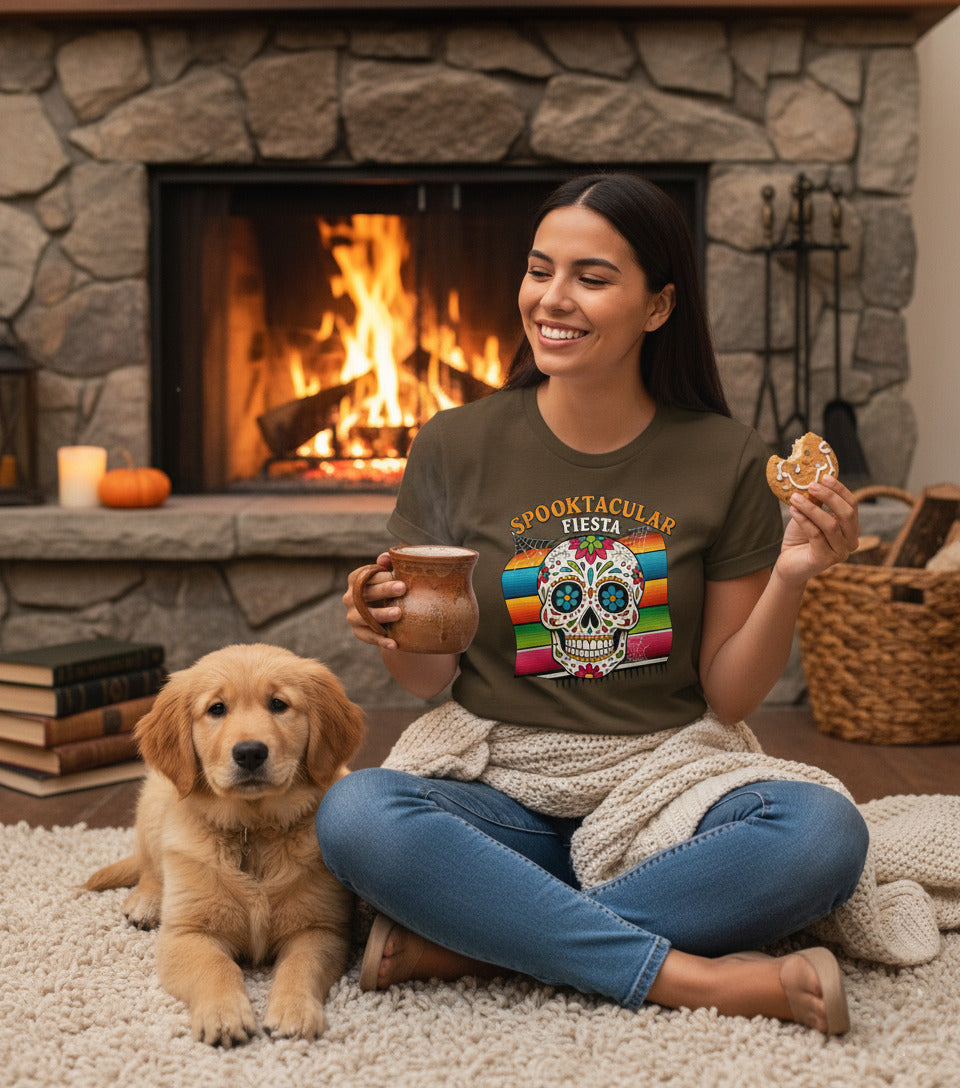 Spooktacular Fiesta T-Shirt - Sugar Skull Day of the Dead Tee, Dia de los Muertos Shirt, Calavera Gift, Colorful Halloween Apparel