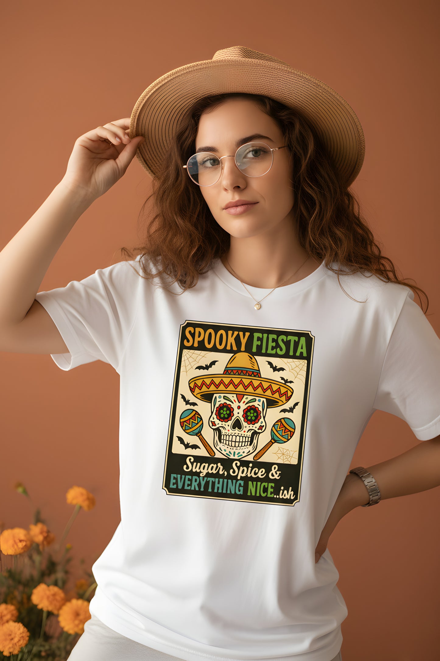 Spooky Fiesta T-Shirt - Sugar Skull Halloween Tee, Dia de los Muertos Shirt, Calavera Gift, Day of the Dead Top, Colorful Festival Apparel