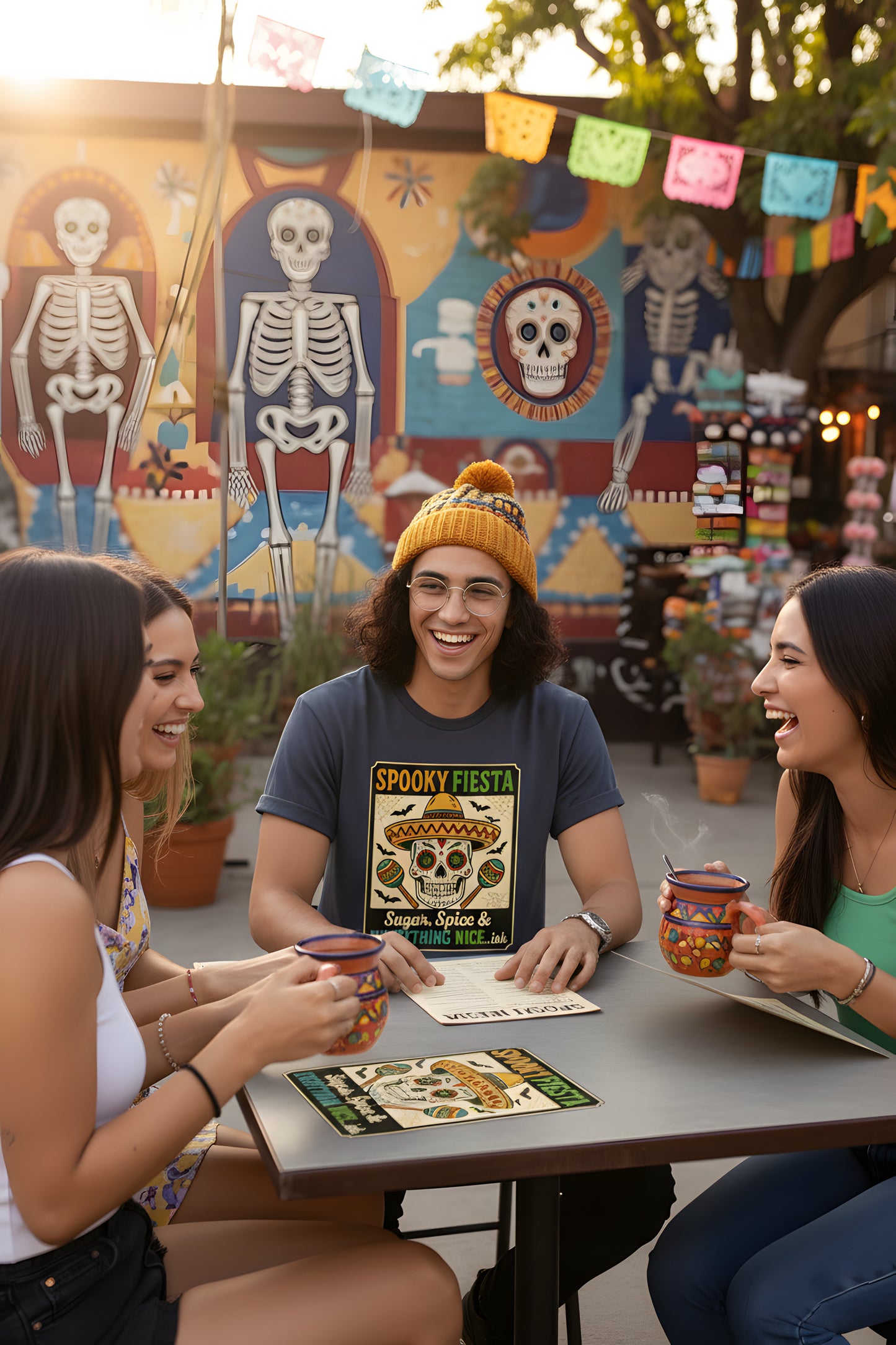 Spooky Fiesta T-Shirt - Sugar Skull Halloween Tee, Dia de los Muertos Shirt, Calavera Gift, Day of the Dead Top, Colorful Festival Apparel