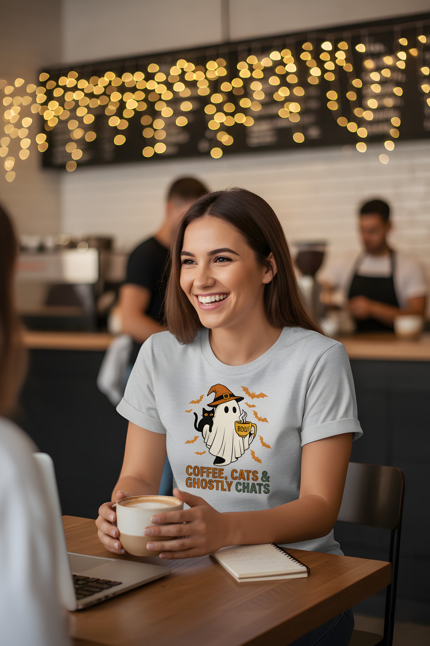 Ghost Cat Coffee T-Shirt - Spooky Cute Halloween Tee, Black Cat Shirt, Coffee Lover Gift, Cozy Fall Season Top, Vintage Cat Apparel