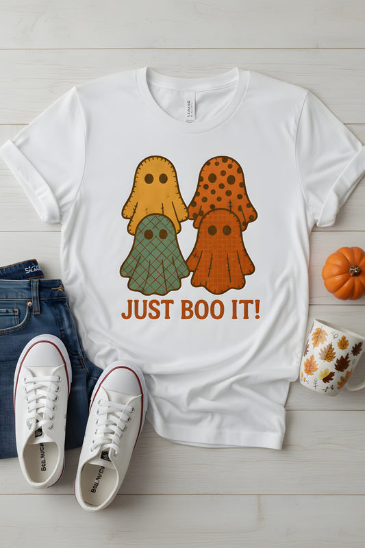 Just Boo It T-Shirt - Vintage Spooky Ghost Tee, Funny Halloween Shirt, Retro Ghost Gift, Humorous Spooky Top, Fall Season Apparel