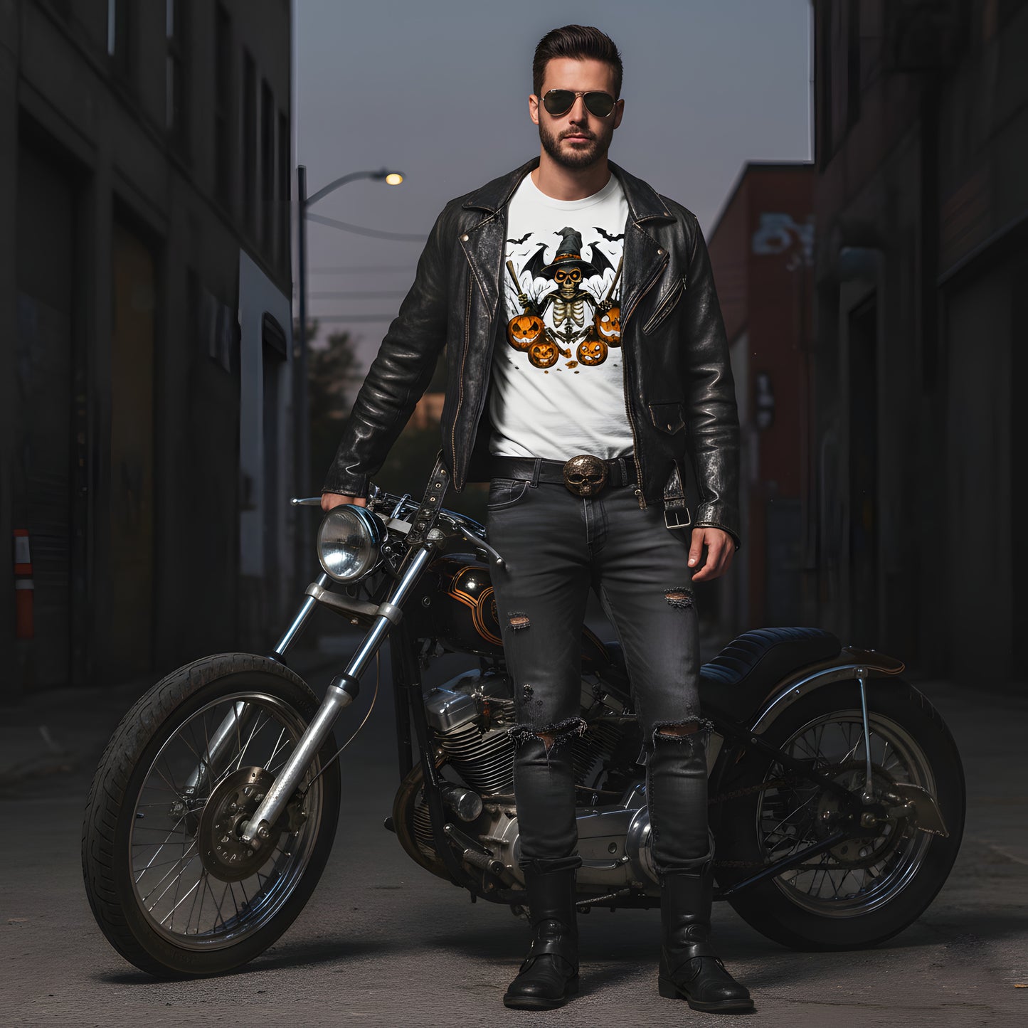 Skeleton Bat Wings T-Shirt - Witch Hat Jack O Lantern Tee, Spooky Halloween Shirt, Gothic Skeleton Gift, Vintage Dark Fall Apparel