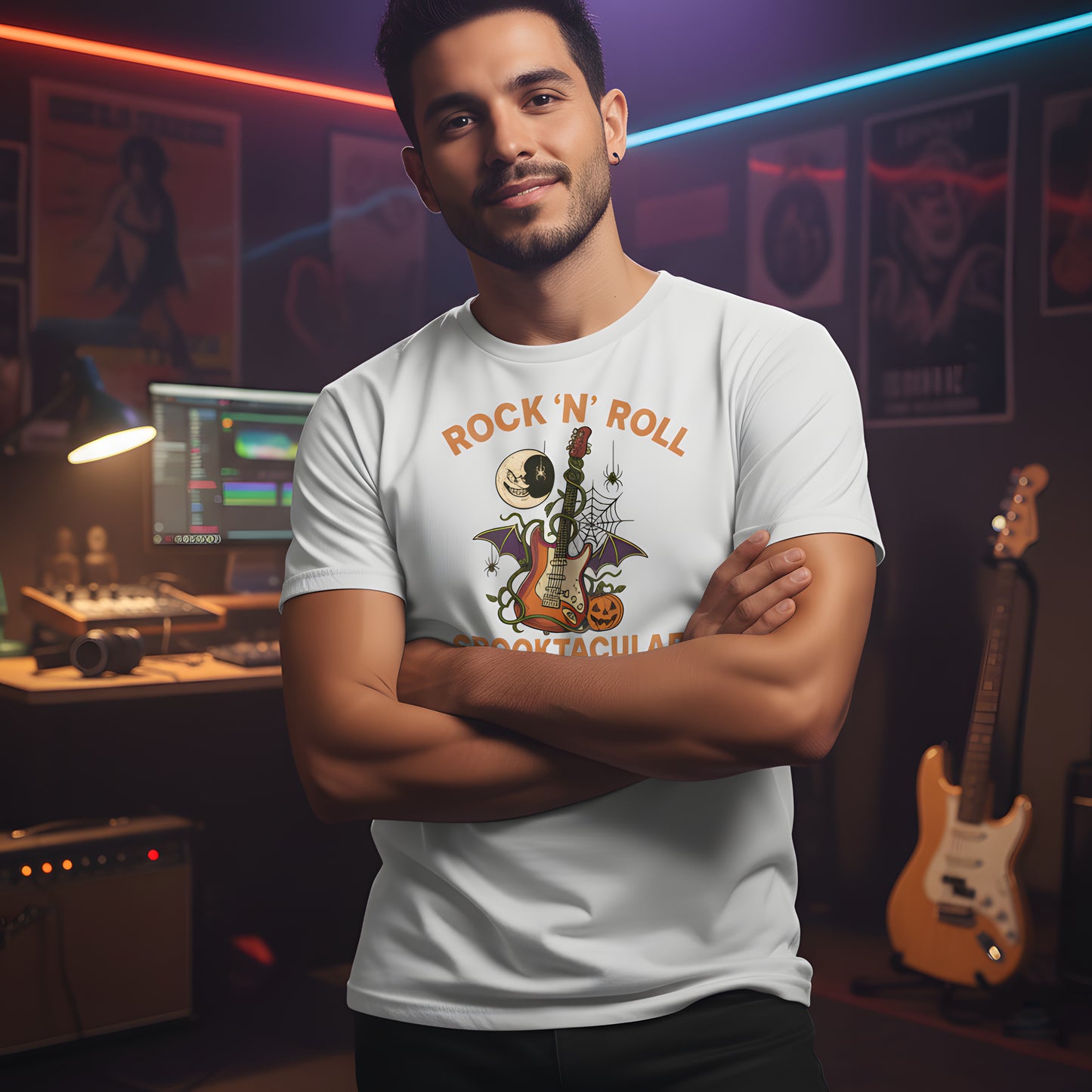 Rock and Roll Spooktacular T-Shirt - Halloween Guitar Tee, Rocker Skull Shirt, Heavy Metal Halloween Gift, Spooky Music Rock Apparel