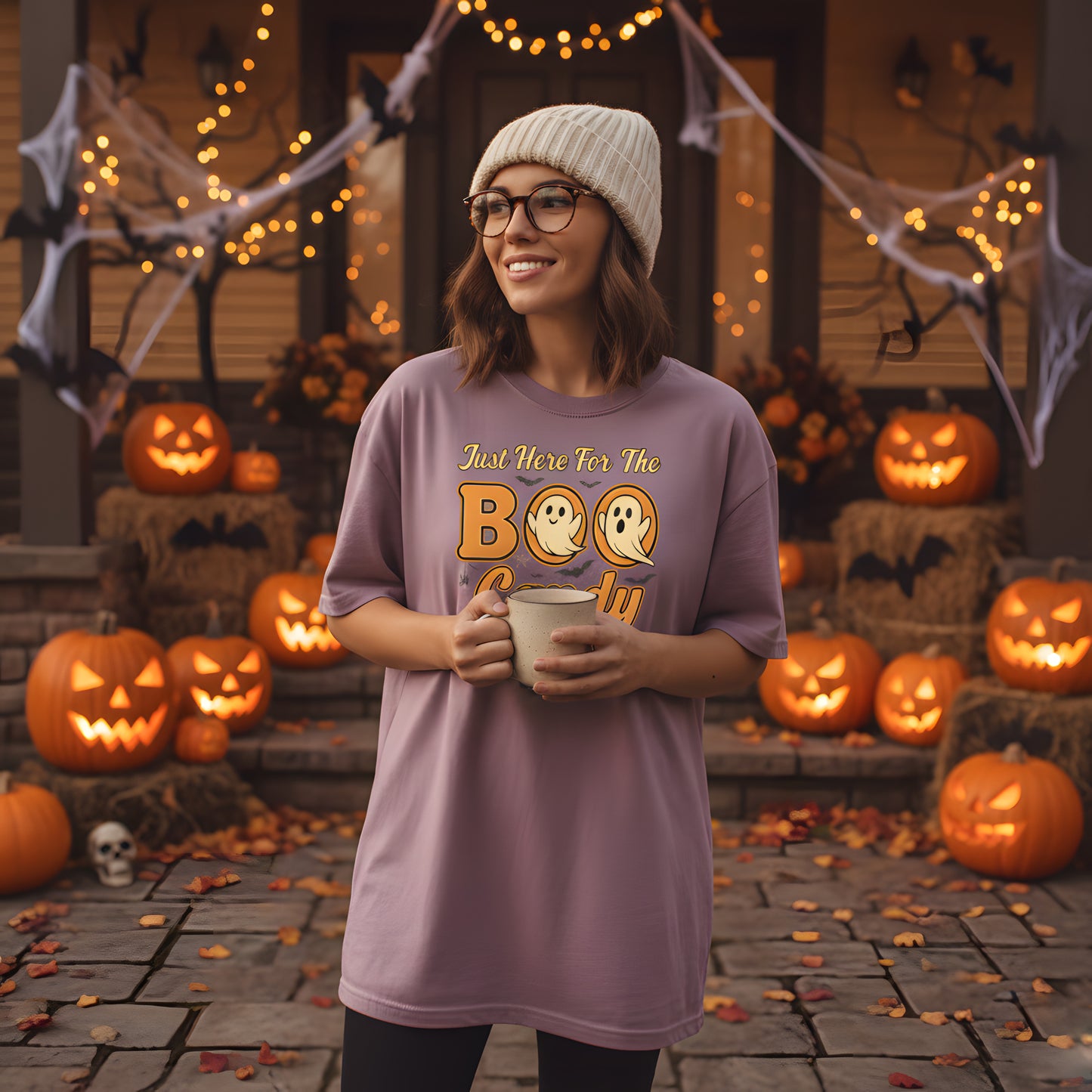 Just Here For The Boo Candy T-Shirt - Funny Ghost Halloween Tee, Trick or Treat Shirt, Spooky Cute Gift, Retro Fall Season Apparel