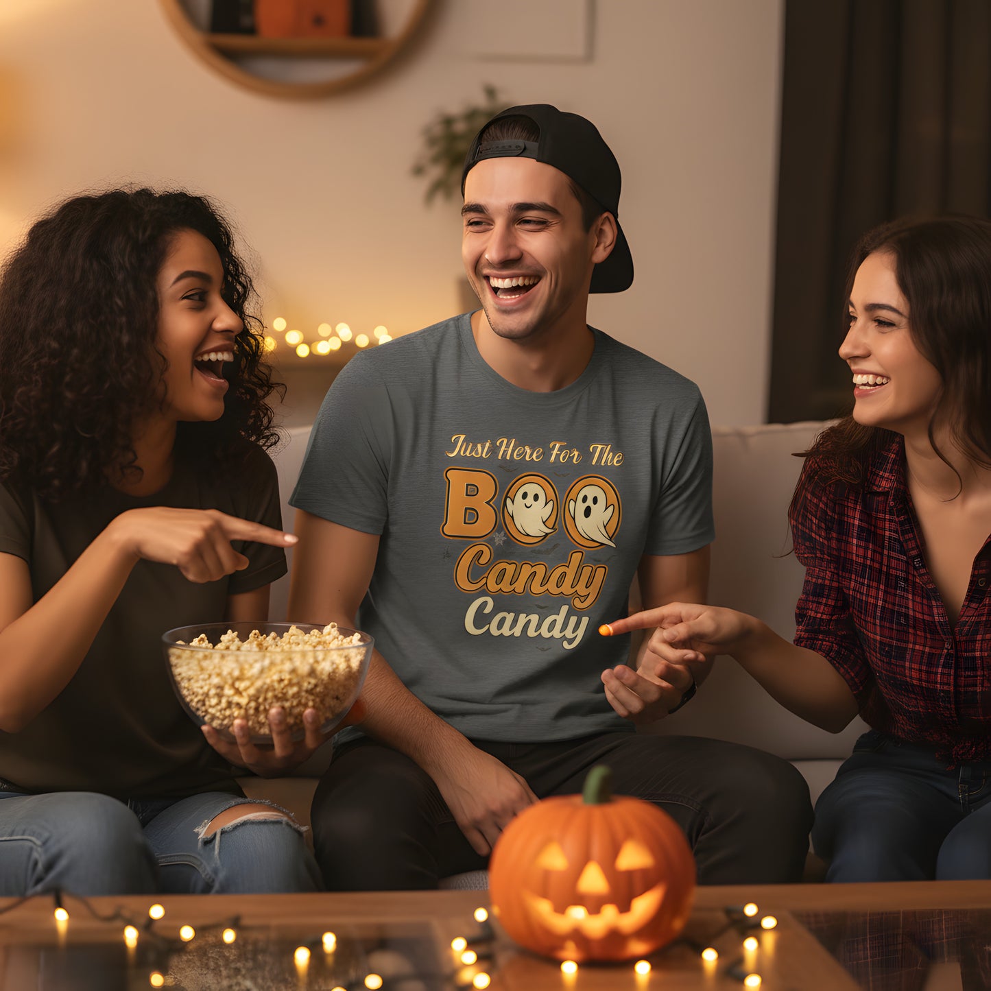 Just Here For The Boo Candy T-Shirt - Funny Ghost Halloween Tee, Trick or Treat Shirt, Spooky Cute Gift, Retro Fall Season Apparel