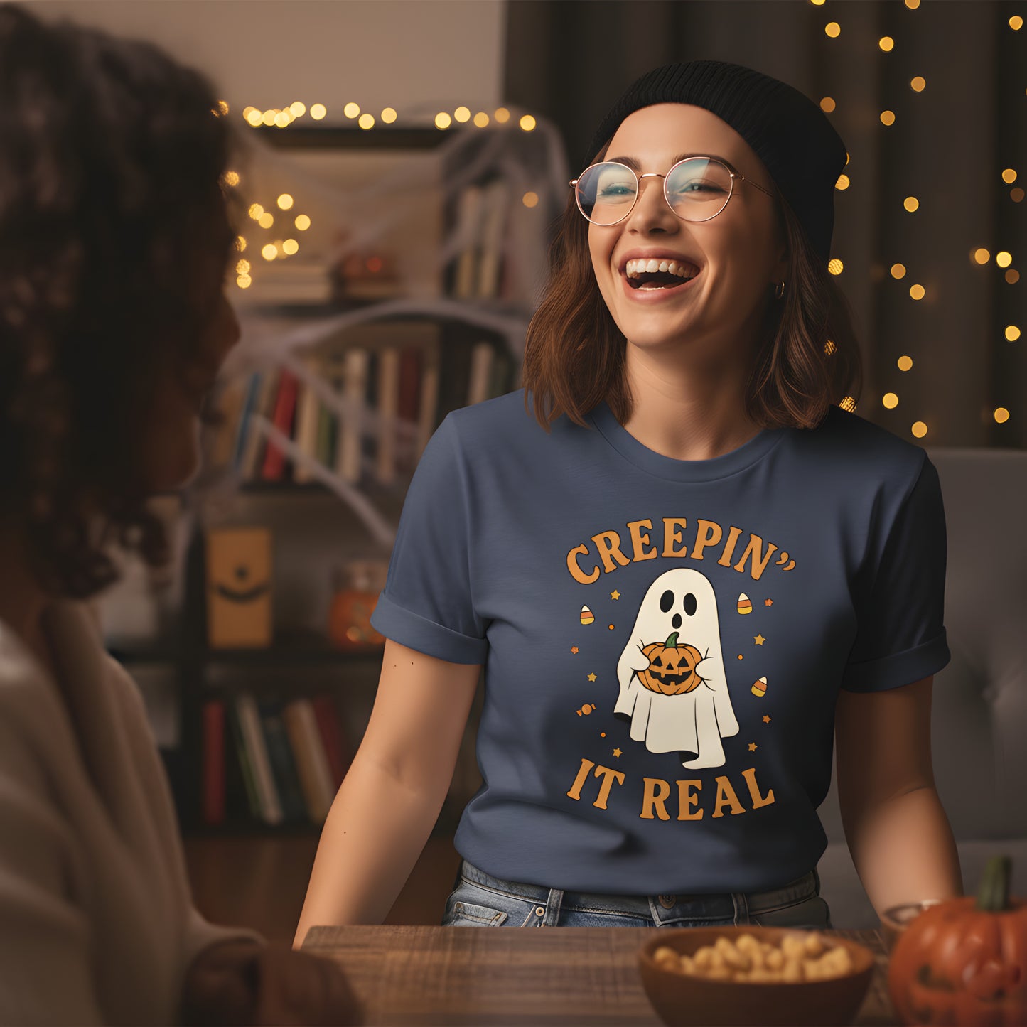 Creepin It Real T-Shirt - Cute Ghost Halloween Shirt, Retro Spooky Season Tee, Funny Ghost Gift, Aesthetic Fall Outfit Apparel