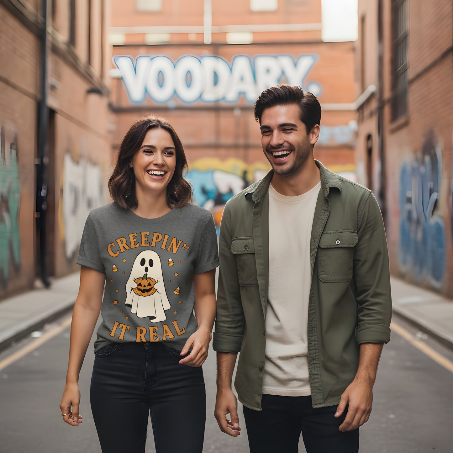 Creepin It Real T-Shirt - Cute Ghost Halloween Shirt, Retro Spooky Season Tee, Funny Ghost Gift, Aesthetic Fall Outfit Apparel