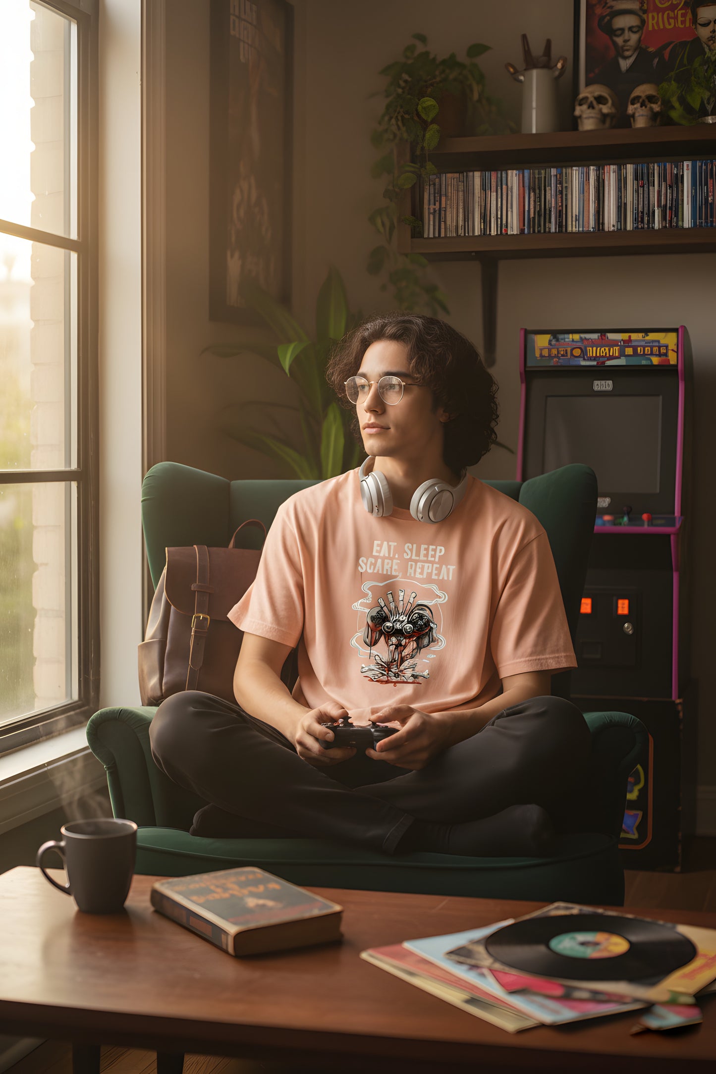 Eat Sleep Scare Repeat T-Shirt  Halloween Gamer Tee, Funny Gaming Shirt, Spooky Video Game Gift, Fall Gaming Apparel