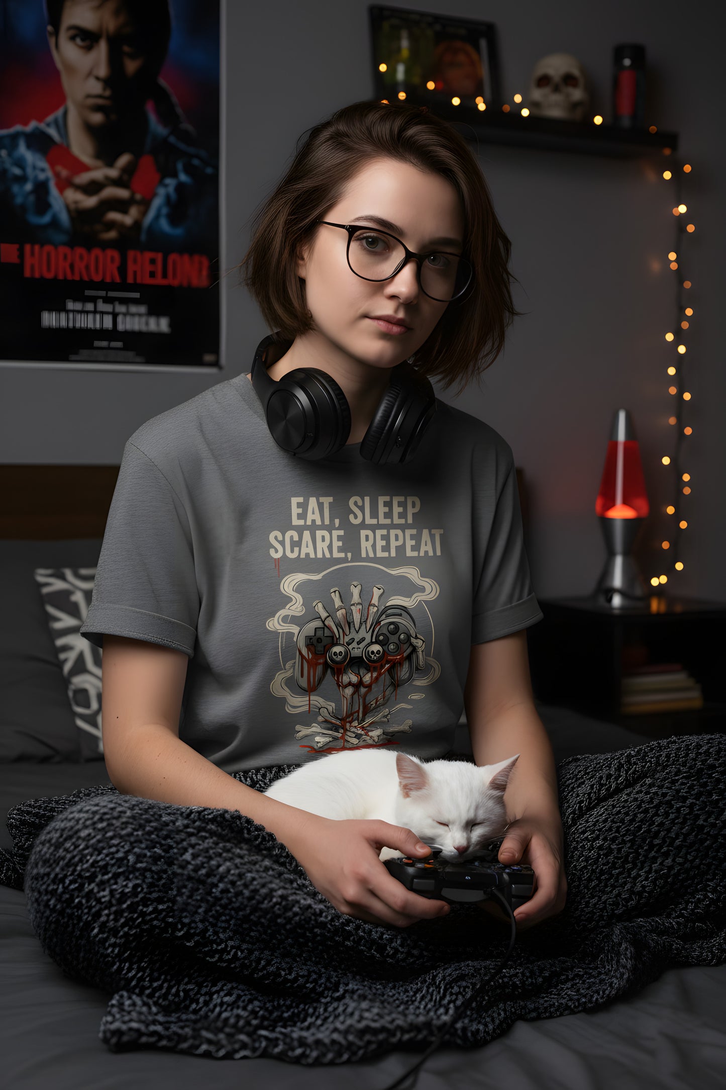 Eat Sleep Scare Repeat T-Shirt  Halloween Gamer Tee, Funny Gaming Shirt, Spooky Video Game Gift, Fall Gaming Apparel