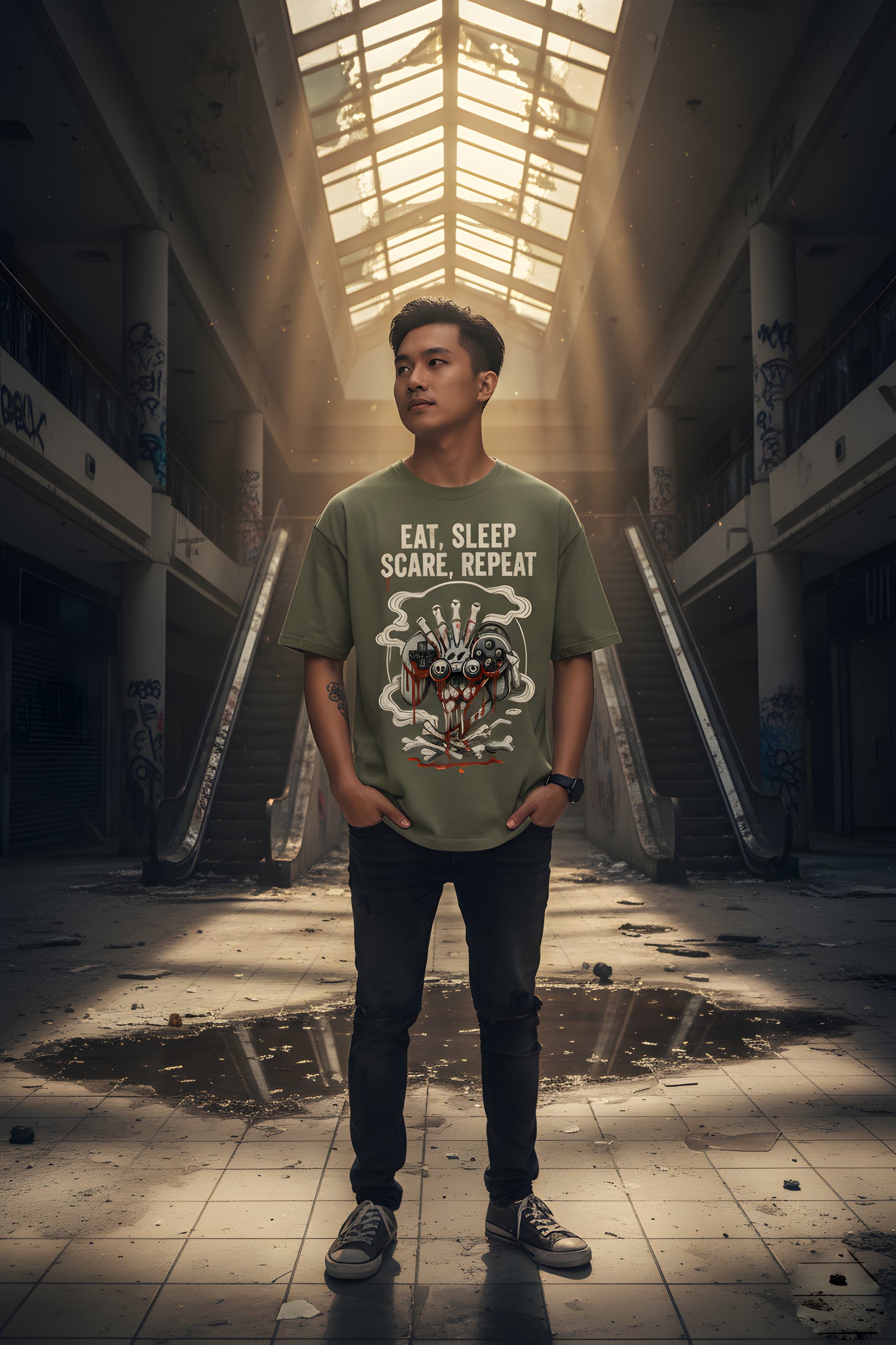 Eat Sleep Scare Repeat T-Shirt  Halloween Gamer Tee, Funny Gaming Shirt, Spooky Video Game Gift, Fall Gaming Apparel