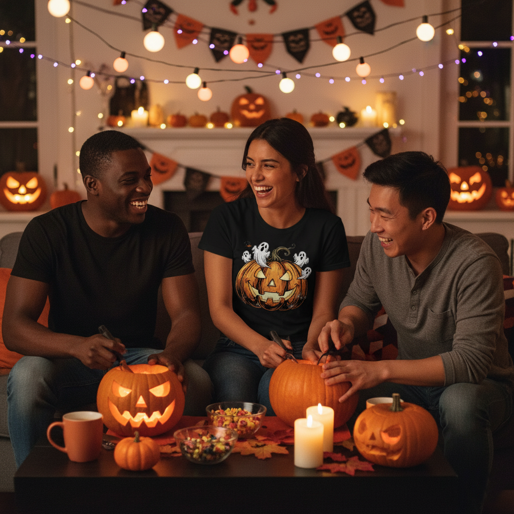 Halloween Ghost Pumpkin Tee, Spooky Shirt, Unisex Halloween T-Shirt, Party Outfit, Autumn Clothing, Fall Fashion