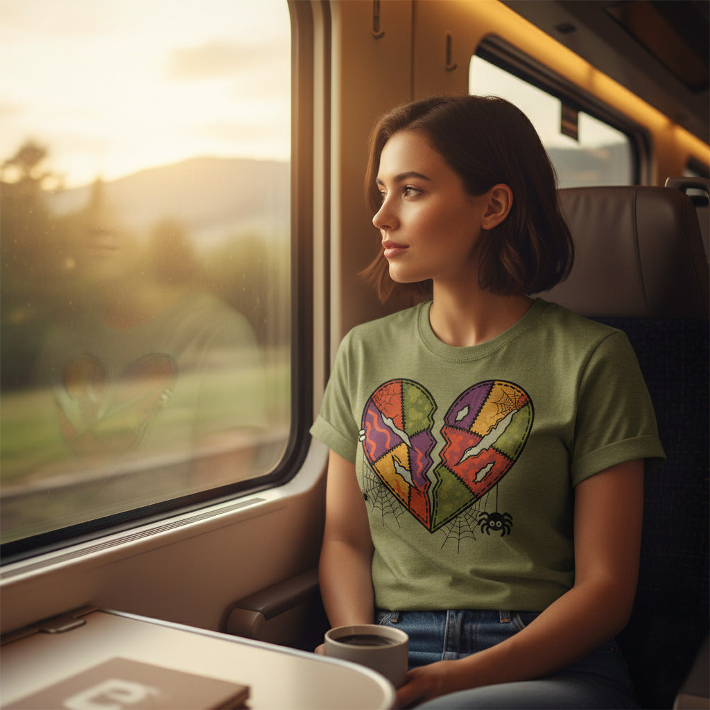 Broken Heart Patchwork T-Shirt - Spooky Vintage Halloween Tee, Emo Goth Shirt, Pastel Goth Gift, Creepy Cute Sad Heart Alternative Apparel