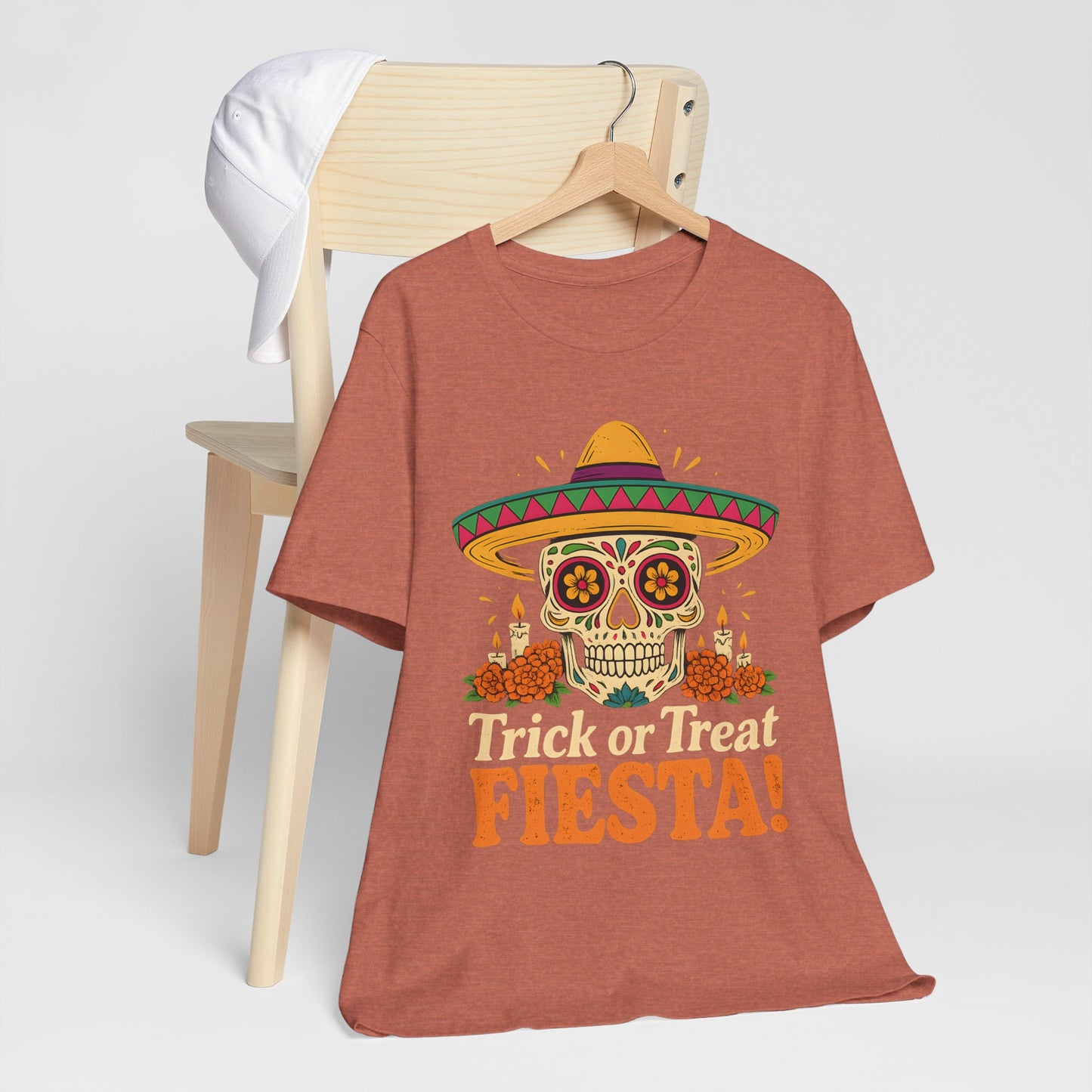 Trick or Treat Fiesta T-Shirt, Sugar Skull Halloween Illustration Tee, Dia de los Muertos Shirt, Calavera Gift, Day of the Dead Apparel